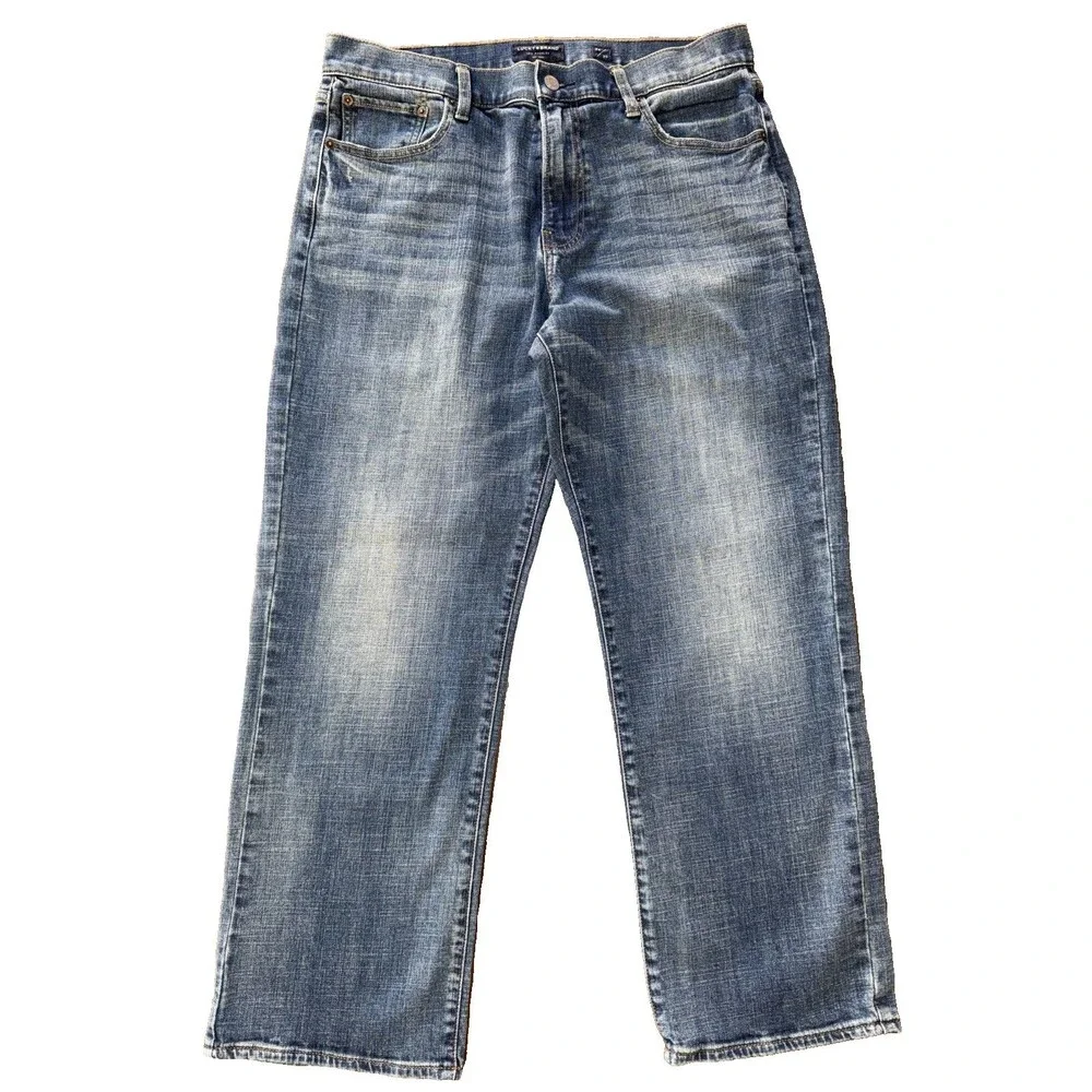 Lucky Brand 181 Relaxed Straight Blue Stretch Denim Jeans Mens W34 L30 Classic